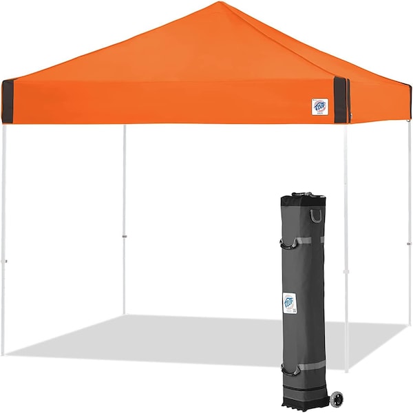 E-Z Up Pyramid Shelter, 10' W x 10' L, White Steel Frame, Steel Orange Top PR3WH10SO - main